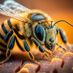 macro-shot-of-a-honey-bee-on-a-honeycomb